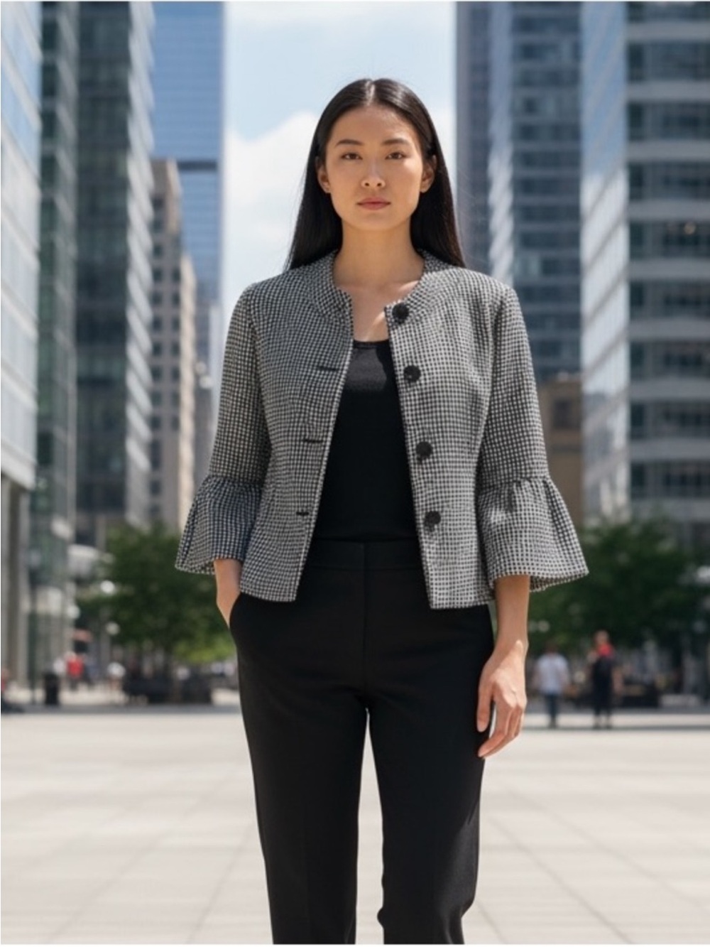 Studio Works Women’s Black & White Bell-Sleeve Dress Suit Jacket